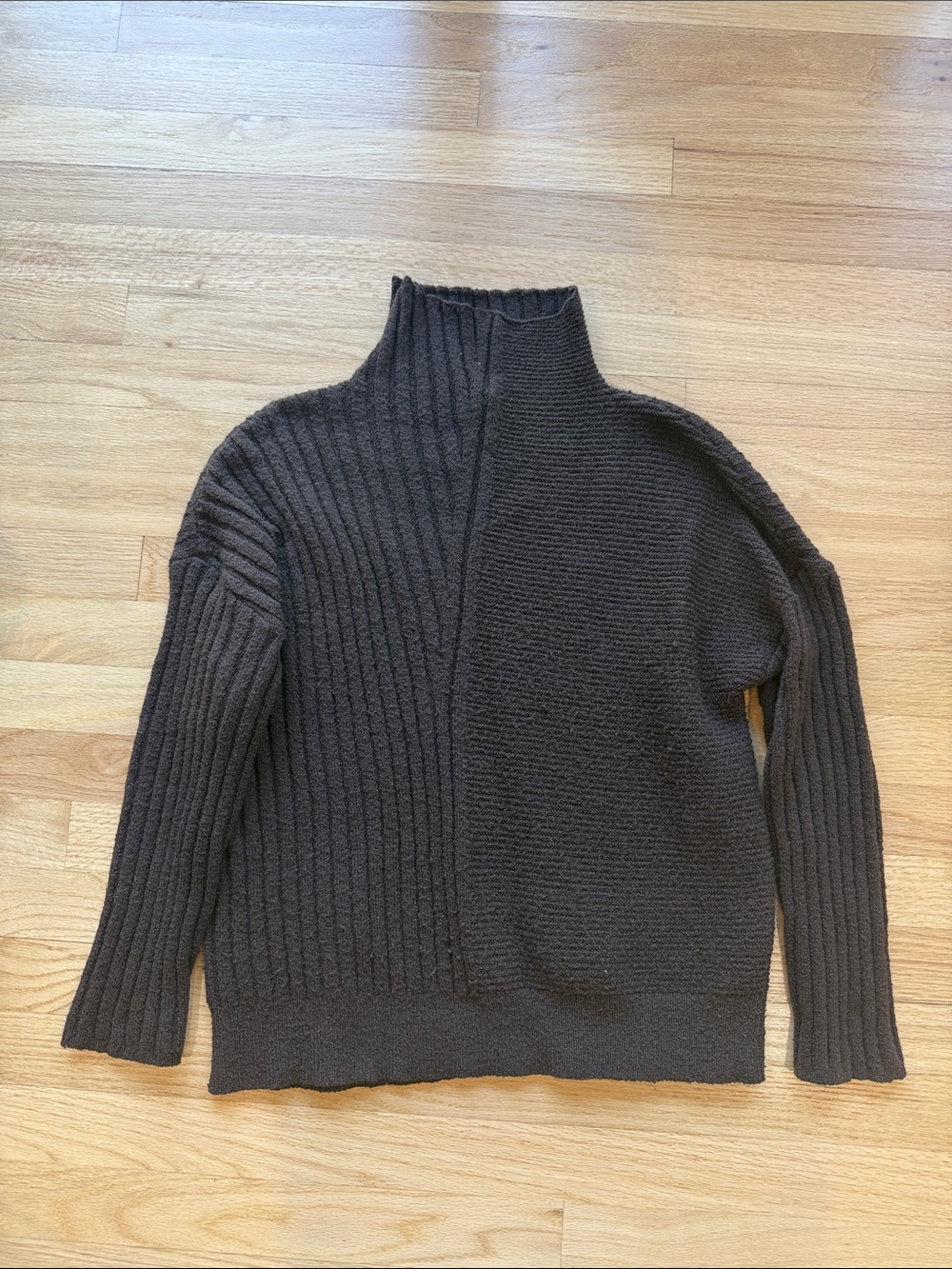 Heartloom Dark Brown Mixed-Rib Turtleneck Sweater